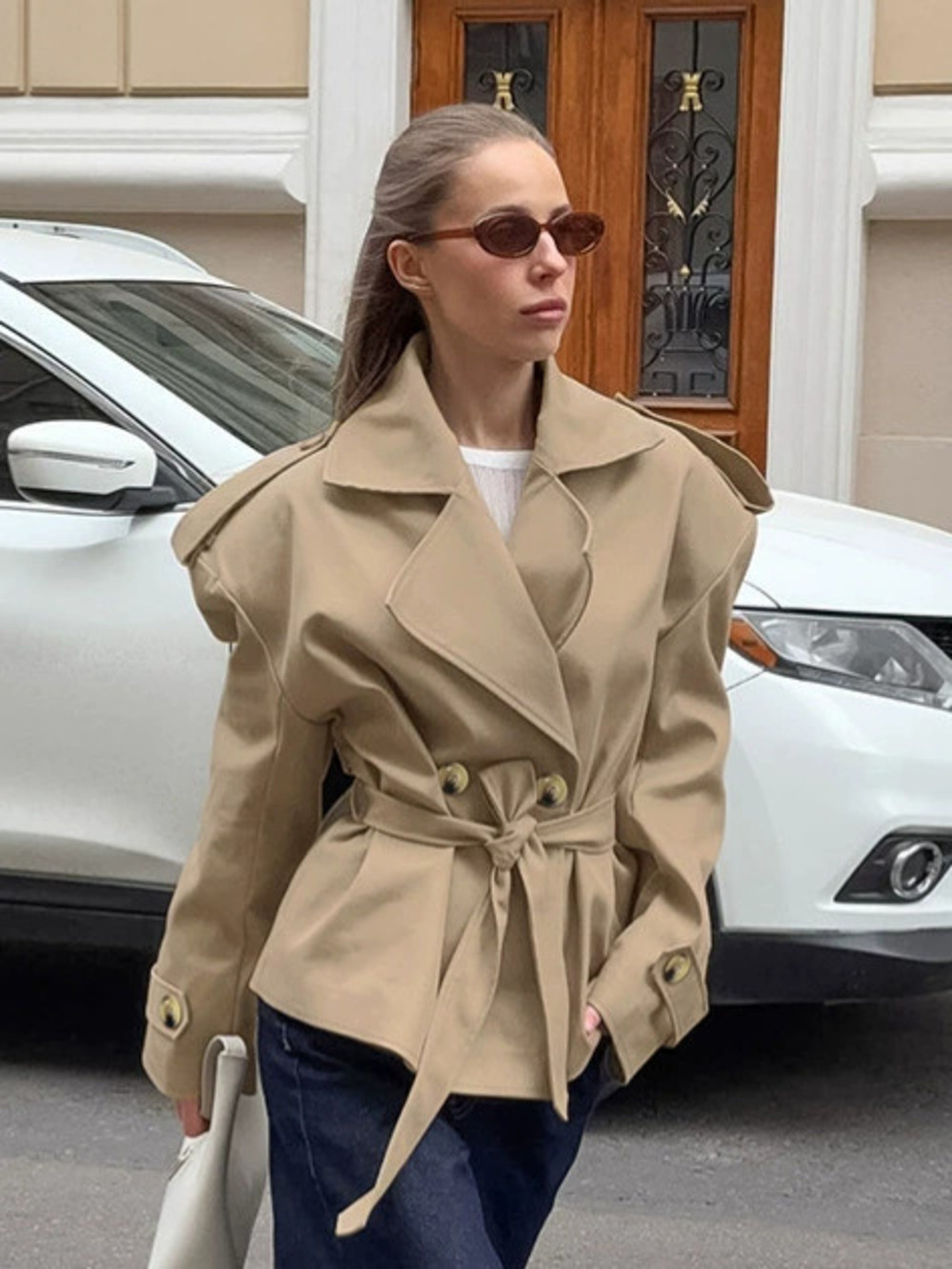Zara Casual Commute Belted Khaki Mid Length Trench Coat